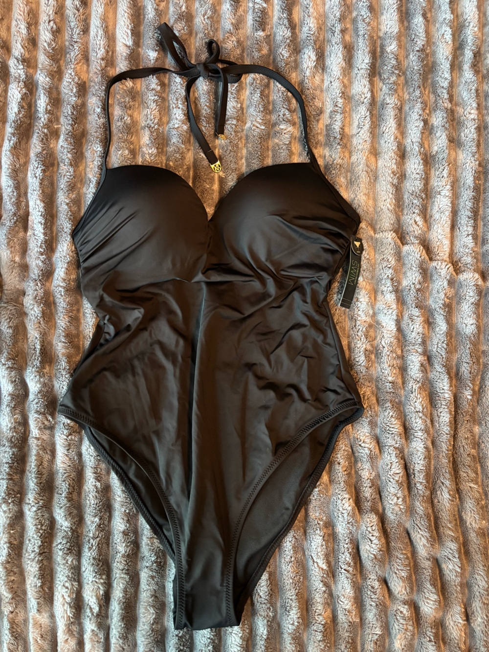 Victoria Secrete Black One-Piece Halter Swimsuit Size Large